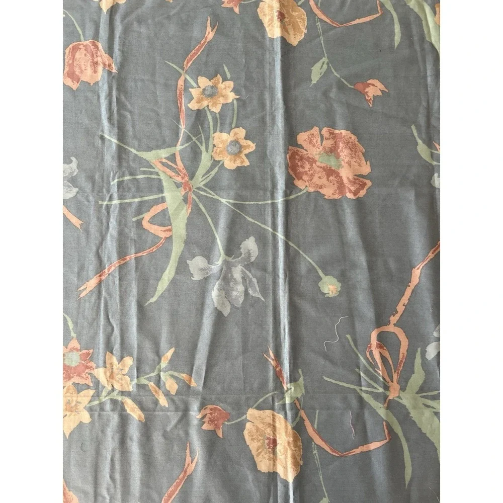 Vintage Luther Travis Randy Trull Floral Fabric‎ Remnant 55x44 Blue Peach Decor